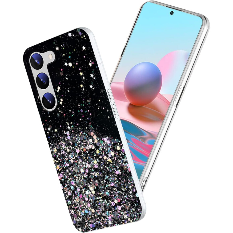 Clear Glitter Silicone Case Compatible With Samsung S23 Plus – Sparkle Pink, Shockproof, Thin Cover (Black) Pink,Black 9479868438262