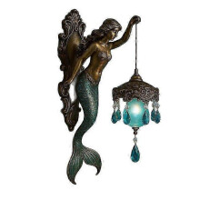 (A) Mermaid Wall Lamp, Vintage Style Retro Antique Mermaid Wall Sconce, Frosted Glass Lantern Night Light for Bedroom, Living Room, Bathroom