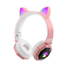 Cat Ear Wireless Headphones 5.0, Foldable Gaming Headset with Glow, Built-in Mic & 4" Earmuffs – Pink, compatible with all Bluetooth devices