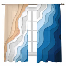 Sheer Curtains 52"W x 63"L, Abstract Blue Ocean Waves Design, Light Filtering Voile Drapes with Rod Pocket – 2 Panels