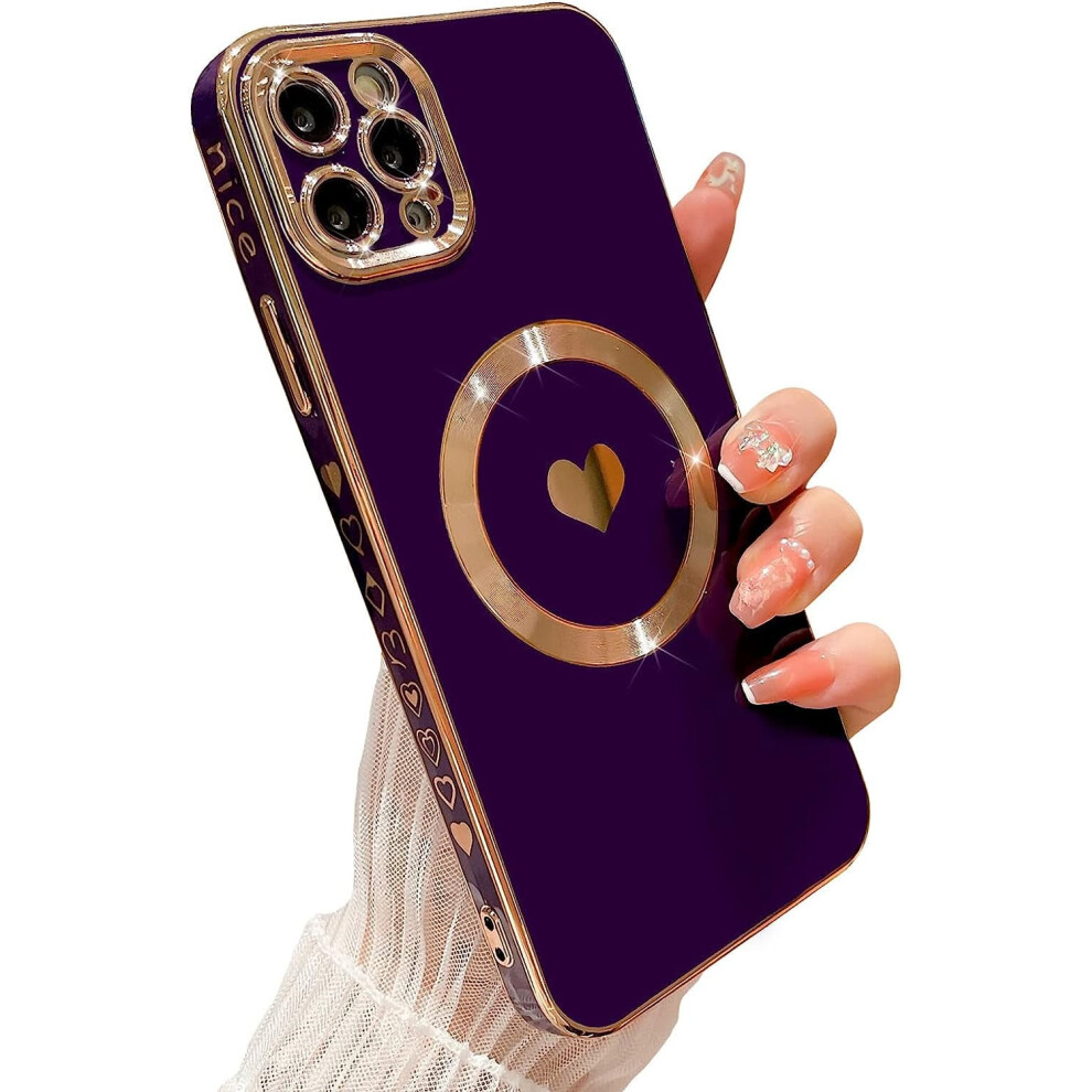 Plating Heart Magsafe Case For Iphone 12 Pro Max 6.7" Â Tpu Shockproof, Camera-Protective, Purple 9479868441392