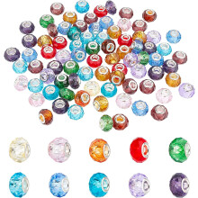 Handmade Glass European Beads Large Hole Beads Silver color Brass Core Mixed color 14x8mm Hole: 5mm 100pcs/box