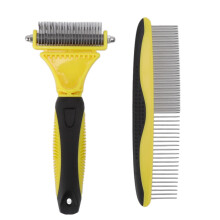 Double‑Sided Stainless Steel Undercoat Rake & Brush Kit – Quick‑Open Knots, Ergonomic Handle, Safe for Long‑Haired Dogs, Cats & Rabbits