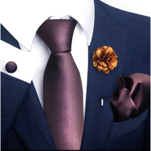 4 Pieces Versatile Men’s Tie Set Pocket Square Cufflinks Lapel Pin 9 Color Polyester