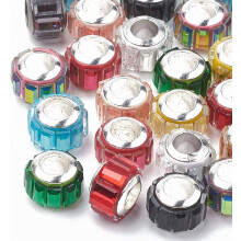 100pcs 10-10.5mm Glass European Beads, 5mm Hole, Brass Core, Mixed Colors, Faceted Rondelle Spacer Beads for DIY Jewelry Making