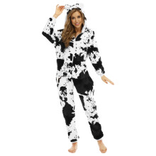 Damepyjamas Voksen Onesie Pyjamas Bløde Søde Ører Hætteklædte Ko Print Lynlås Jumpsuit Løst Varmt Loungewear Festtøj Klassisk Nattøj