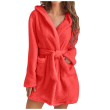 Fuzzy Robe for Women with Pockets Pure Color Hooded Plush Bathrobe for Women - Cozy & Warm Home Wear Womens Robe with Hoodie
