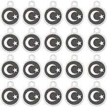 100Pcs Silver Moon & Star Charms, Crescent Moon Bulk Tibetan Alloy Beads for Jewelry Making, DIY Necklace/Bracelet/Earrings – Compatible with