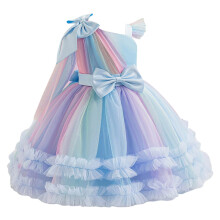 Piger Regnbue Prinsesse Tutu Kjole med Netskørt Blomsterpige Fødselsdagsfest Kjole til Småbørn Børn Komfort 3-4År