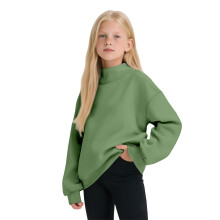 AWZXDE Mädchen Warmer Winter Kapuzenpullover Weiches, kuscheliges Sweatshirt mit hohem Kragen für Kinder Grün, 9-10 Jahre