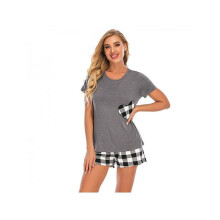 Women's Short Sleeve Plaid Pajama Set