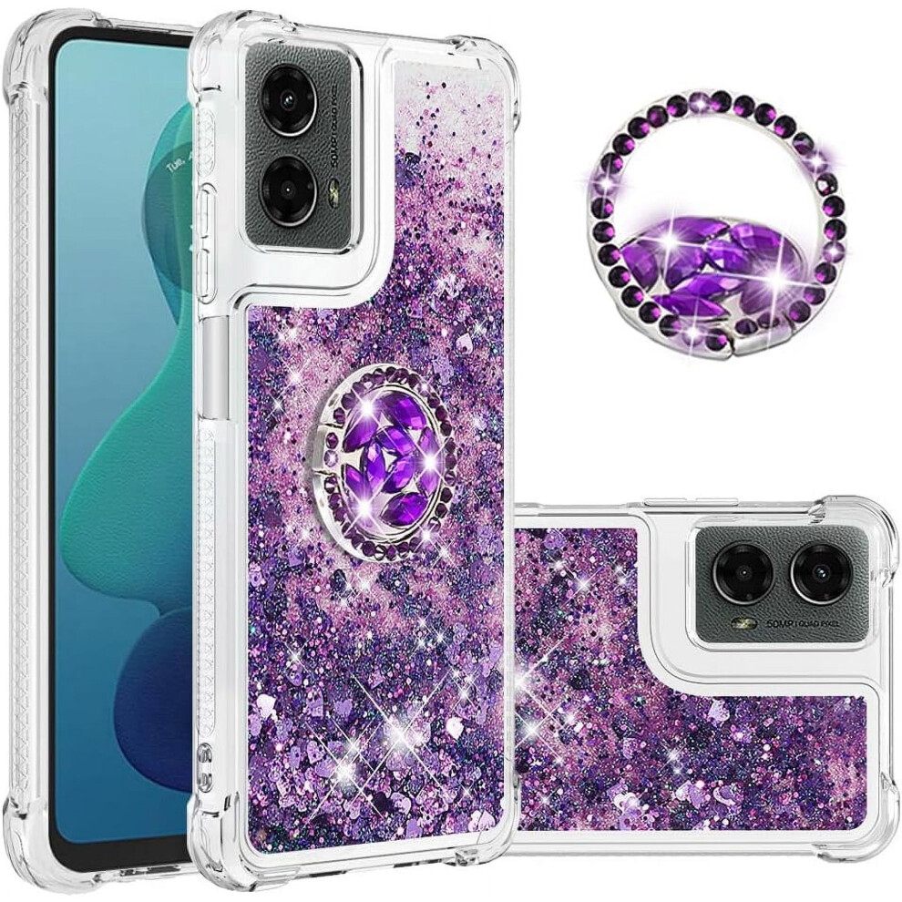 Compatible With Motorola Moto G 5G 2024 Â Glitter Liquid Clear Bling Case With Ring, Diamond Kickstand & Sparkle, Tpu Women's Cute Phone Case Purple 9479868438095