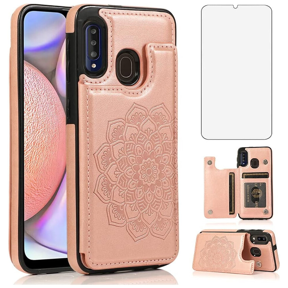 Samsung Galaxy A20s Case With Tempered Glass, Pu Leather Wallet, Credit Card Slot & Kickstand Â Rose Gold 9479868436961