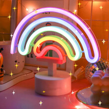 Rainbow LED Neon Light – Battery/USB Powered, Colorful Nightlight with Holder Base, Compatible with Birthday/Bar Party Decor