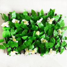 Expandable Artificial Leaves Fence with White Flowers for Outdoor Decoration