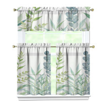 Leaves Of Green Plants Kitchen Curtain Valance 3 Piece Set Short Curtain Sink Window Decor 36 Inch Small Window Treatment Tier 27.5x36 Length