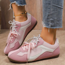 Solid Color Leather Low Top Casual Shoes Comfortable Breathable Slip On Walking Footwear For Daily Use Pink 39
