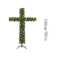 5ft Pre-Lit Artificial Pine Cross Christmas Tree with LED Lights & White Silk Crown – Compatible with Christian, Church & Home Holiday Decor