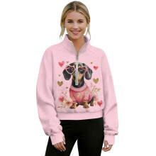 Felpa corta da donna con mezza zip e fori per i pollici, morbida e leggera, ideale per allenamento, yoga e viaggi – compatibile con cane bassotto,