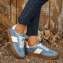 Suede Lace Up Flat Casual Shoes Comfortable Loafers Slip On Walking Footwear For Daily Use Sky Blue 36