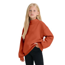 AWZXDE Varm vintergenser med hette, myk og koselig genser med høy hals, oransje for jenter, 9-10 år