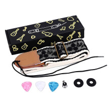 Guitar Strap Black Lace Embroidered Pattern Leather Nylon Shoulder Strap with Picks for Electric Acoustic Guitar Bass