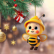 Cute Cartoon Bee Hanging Ornament, 3.14" Acrylic Yellow Honey Bee Pendant – Christmas Tree, Car Interior & Home Decor for Insect Lovers (2D)
