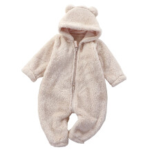 Nyfødt babysnødress fleeceforet onesie-antrekk varm hettegenser for spedbarn beige 6-12 måneder