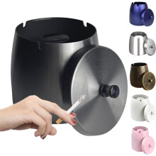 Large Outdoor Ashtray with Lid, Stainless Steel Windproof Smokeless Ash Tray for Balcony/Patio – Compatible with Cigar & Cigarettes