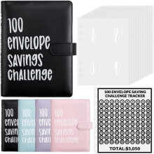 100 Envelopes Money Saving Challenge Binder with Cash Envelopes for Office, Home, School (Black)