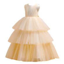 AWZXDE Piger Kjoler Børne Festkjole Ærmeløs Kagemode Kjole Performance Tutu Kjole Til Konkurrence Lange Kjoler Beige, 13-14 År