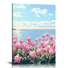 Rosa tulipan lerretsbilde, lerretstrykk, veggkunst til stue, bad, soverom, kontor, kunsttrykk, maleri til hjemmedekorasjon - 16x20 tommer