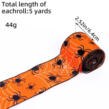 Halloween Wired Ribbon - 2.5 Inch x 21 Feet Orange & Black Printed Ribbon for DIY Crafts, Bows, Gift Wrapping