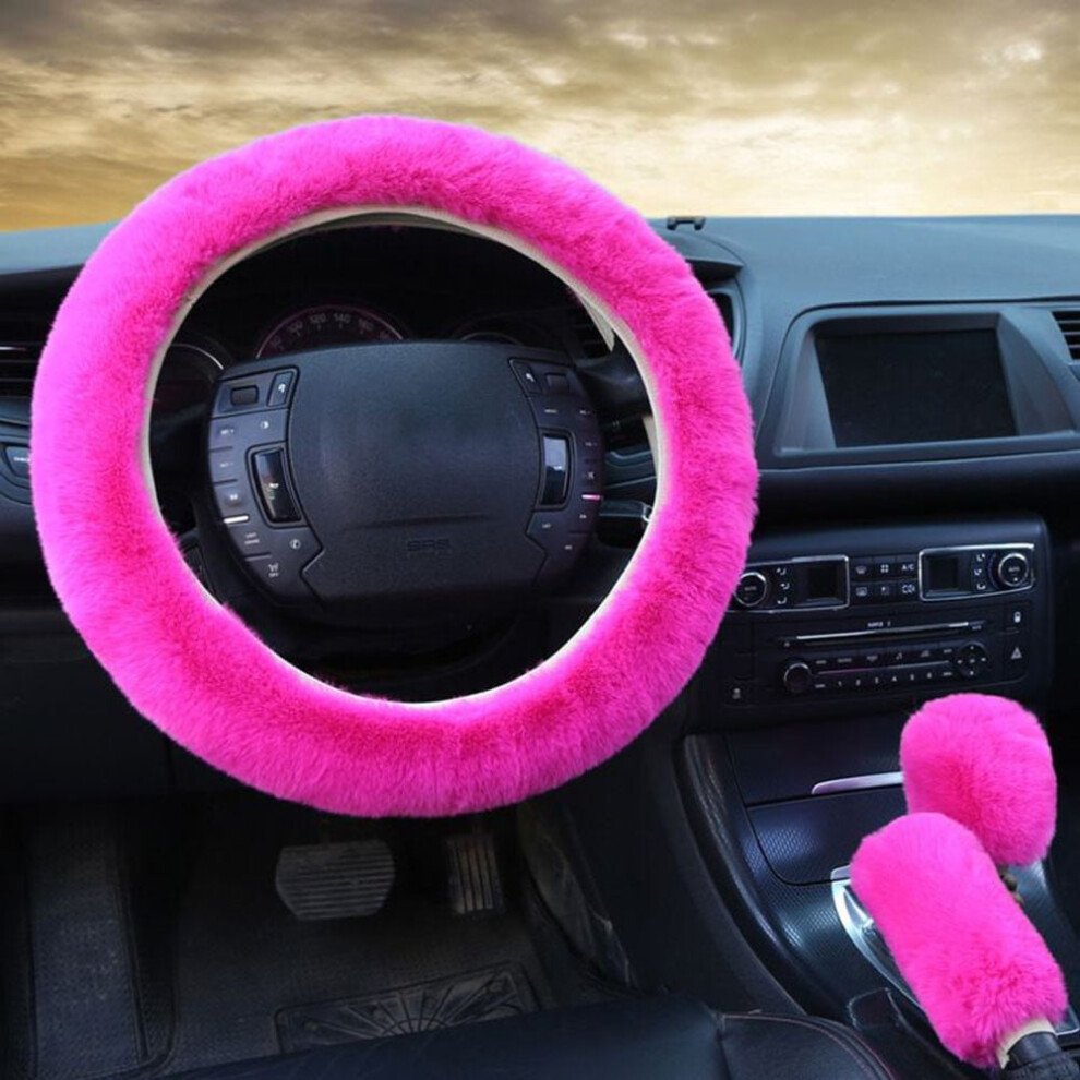 3Pcs/Set Fur Fluffy Thick Auto Car Steering Wheel Plush Cover Soft Wool Winter-Soft And-Cozy Decorative Kits 9028731737584
