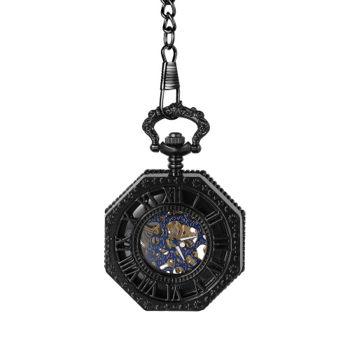 Men's Octagonal Skeleton Pocket Watch Roman Dial