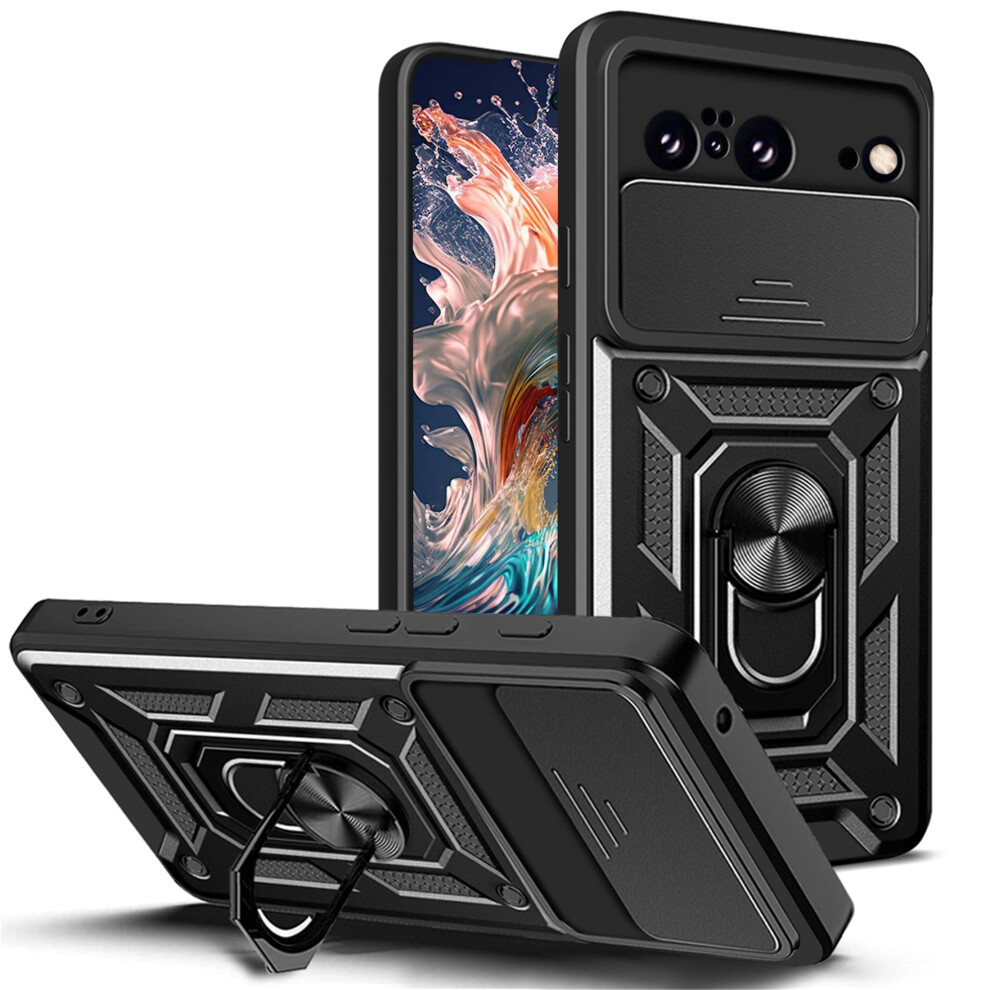 Ccsmall For Google Pixel 8 Case With Slide Camera Cover For Men, Military Grade Drop Phone Cover Case With Ring Kickstand For Google Pixel 8 Sj Black 9028731739328