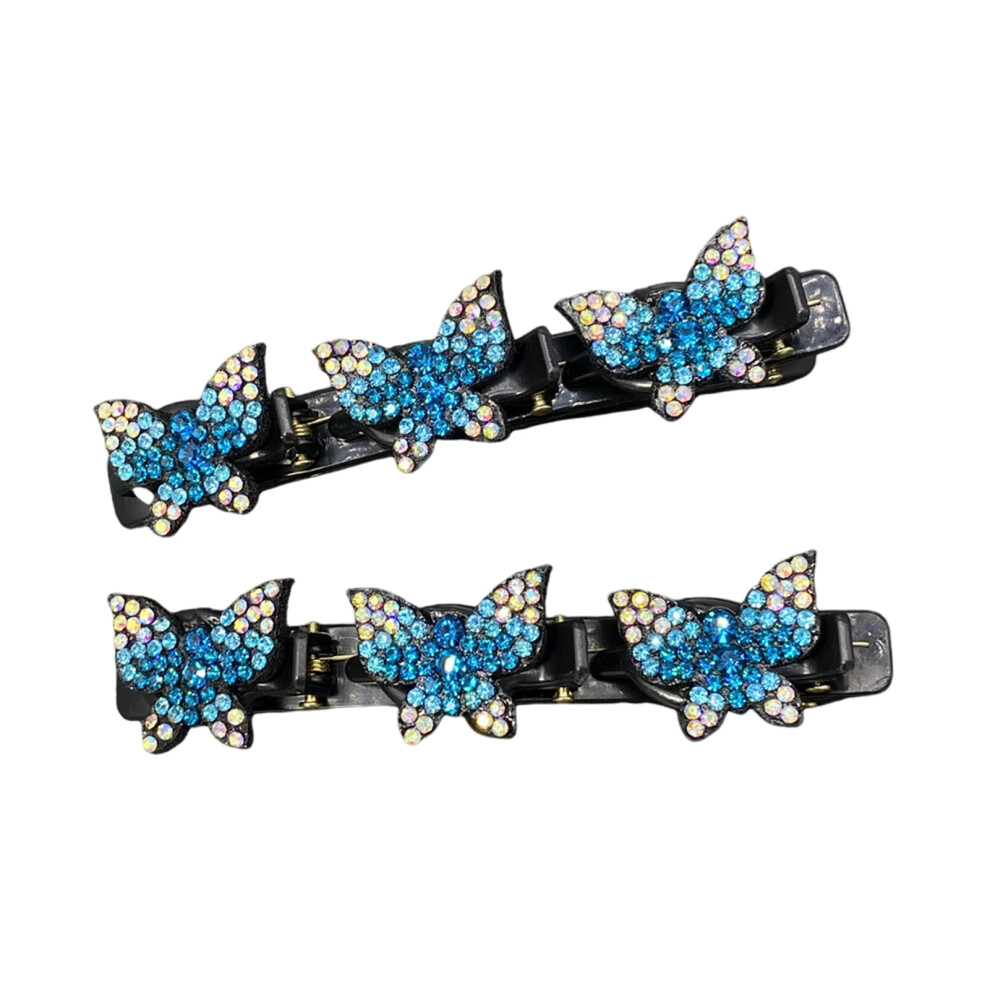 Unisex Blue Xinwanna 2Pcs Women Hairpins Sparkling Faux Crystal Butterflies Decor Braided Hair Clips Double Layer Bang Hair Pins (Sky )