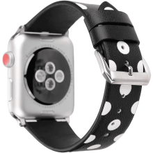 Women Girls Cute Polka Dot Leather Band Compatible with Apple Watch Series 6/SE/5/4 40mm and Series 3/2/1 38mm - Black with White, 38/40mm
