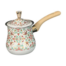 Stainless Steel Turkish Coffee Pot Butter Warmer Long Wooden Handle with Spout Milk Warmer Making Latte Art Kitchen Accessory 550ml