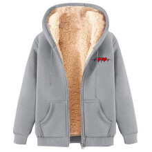 Damen-Kapuzenpullover mit Fleecefutter und Reißverschluss, Hellgrau – Geeignet für Winterbekleidung