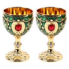 Vintage Wine Glass Zinc Alloy Stemmed Glass Set 2 Pcs