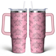 Niedlicher 30-oz-Becher mit Meeresschildkröte, Henkel, Deckel und Strohhalm – Edelstahl, doppelwandig vakuumisoliert – Geeignet für Jahrestage,