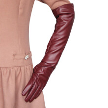 Gloves Full Finger Windproof Faux Leather Long Arm Gloves for Shopping,Purplish Red^