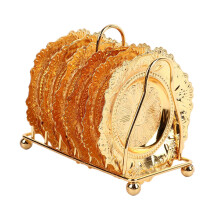 Peacock Pattern Metal Coasters Set with Holder 7 Pieces