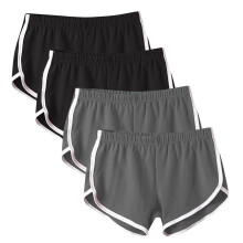 Dames sportshorts (4 stuks) – Katoenen yoga-, hardloop- en loungeshorts, zwart, geschikt voor de zomer.