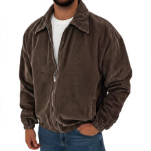 Herre vintage fløjlsjakke med lange ærmer og lommer, brun, XXXL
