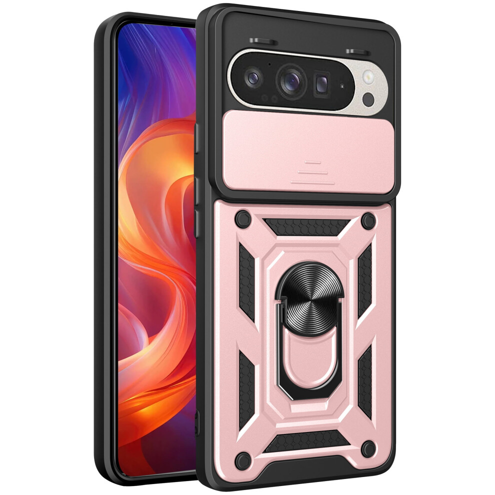 Csmall Pixel 9 Pro Case With Slide Lens Cover, Military Shockproof + Rotating Ring Kickstand – Compatible With Google Pixel 9/9 Pro, Sj Rose Gold 9028731741710