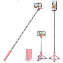 Selfie Stick Tripod with Detachable Bluetooth Remote, Compatible with iPhone 15 Pro Max/15 Plus/14/13, Samsung, LG, Google Phones (Pink)