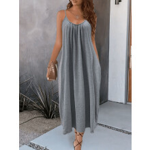 Women's Summer Maxi Dress Spaghetti Straps Pockets Loose