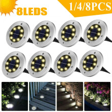 8-LED Solar Ground Lights, Warm White, In-Ground Landscape Lighting for Lawn, Patio, Pathway, Deck – 1pc